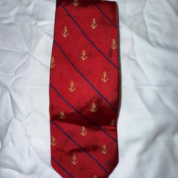 Brooks Brothers Red Anchor Print Silk Tie Mens Nautical Necktie made in USA - Picture 1 of 2